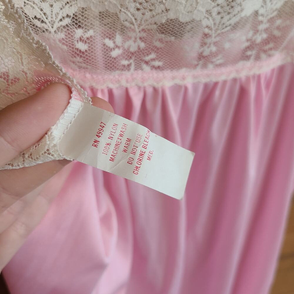 Vintage Slip Dress Pink Lace Lingerie Night Gown Med Feminine Retro Cottagecore - Picture 3 of 5